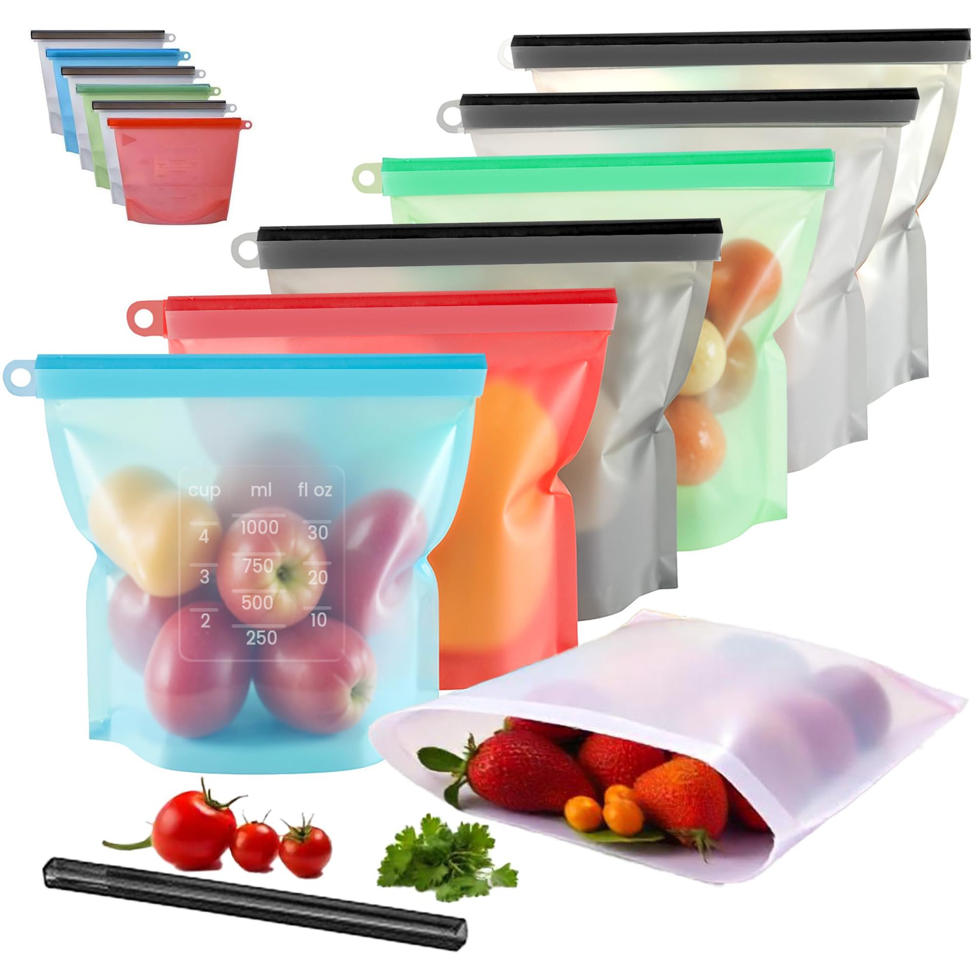 Reusable Zip Bag - 5pcs 실리콘 식품 저장 용기 누출