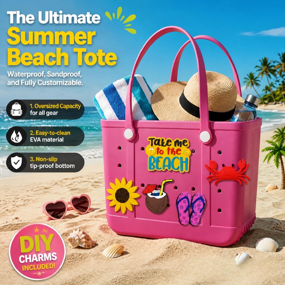 Travel Accessories Gifts - 여성용 오버사이즈 고무 비치백 핸드백, 모래
