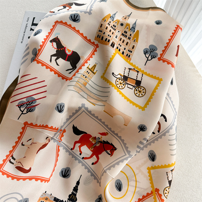 100% 멀버리 실크 65X65cm 빈티지 스탬프 승마 - Travel Accessories Gifts 리뷰 및 가격